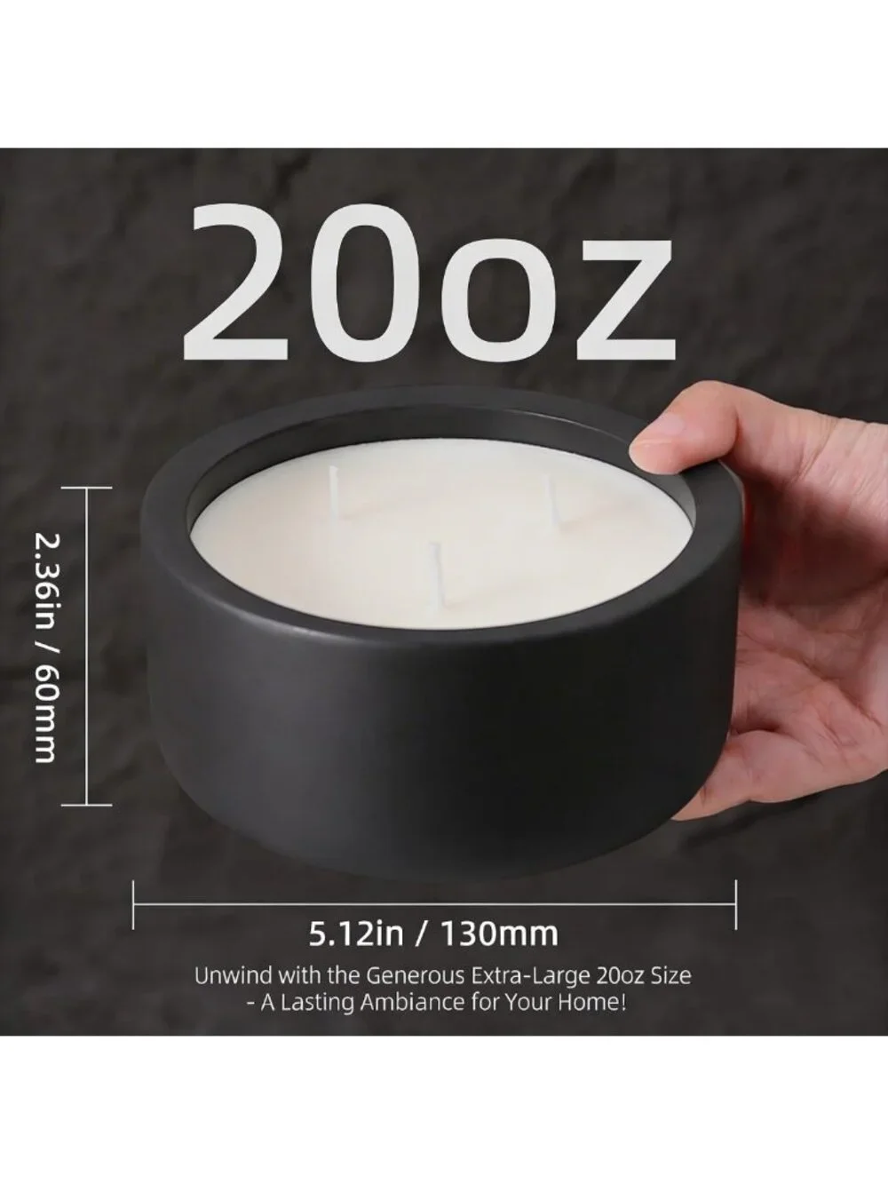 Large 20oz Eucalyptus & Rosemary Scented Candle - 3 Wick Non-Toxic Soy, Matte